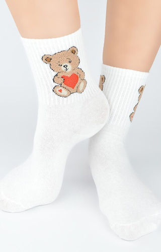 SB 150 Teddy Bear Noviti ecru Damensocken – Baumwolle, bunt mit Muster