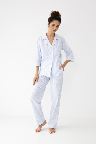 Eleganter Damenpyjama Paloma Sensis aus 100% Baumwolle – Blumenmuster, Knopfleiste, Kragen, lange Hose, Premium-Komfort