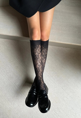 Damen-Kniestrümpfe Bellarosa Veneziana – Ajour-Kniestrümpfe mit floralem Muster, Leichtigkeit, Eleganz und druckfreier Komfort