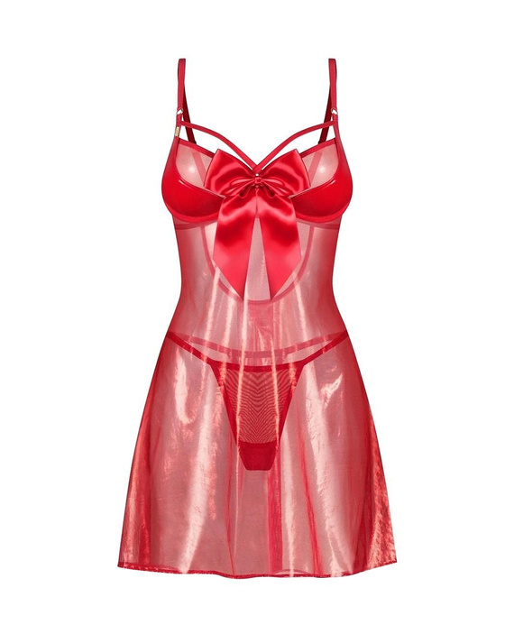 Obsessive Gifty Red Babydoll Rotes Damen-Nachthemd mit Bügeln + Stringtanga