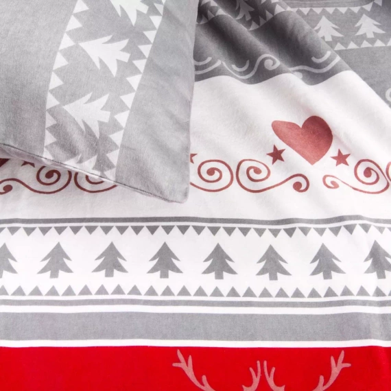 31516/1 Weihnachts-Flanellbettwäsche Flanelove Darymex grau rot – Set 100 % Baumwolle, warm und weich