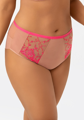 Gorsenia F015 Flora Damen-Slip hoher Bund mit Stickerei und Tüll, grau, Komfort