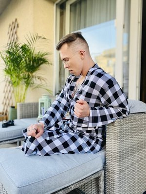 338 Crêpe Morgenmantel De Lafense für Damen und Herren - schwarz/weiß