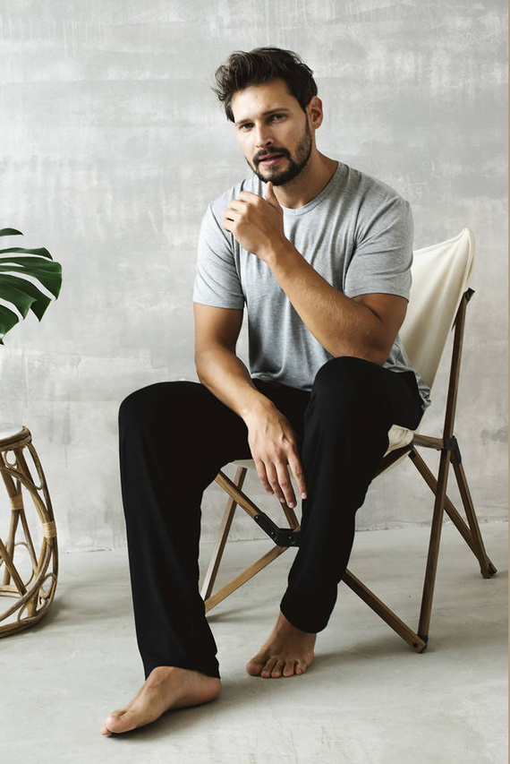 Dallas Herren Kurzarm-Pyjama, lange Hose Italian Fashion- melange/schwarz