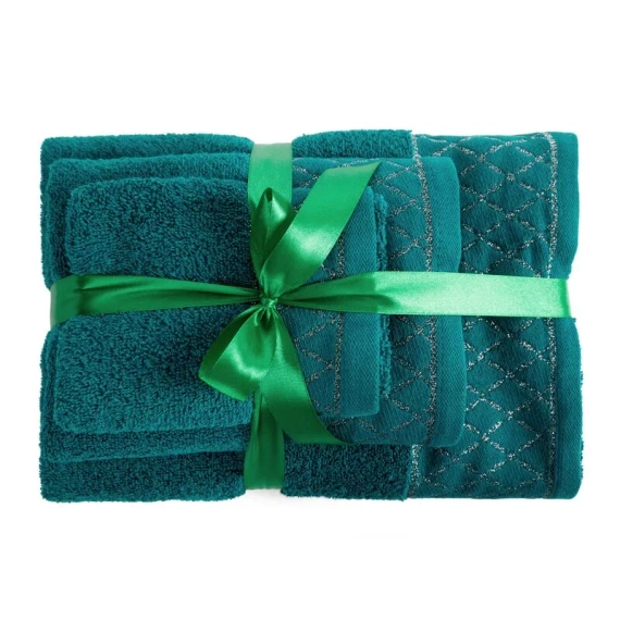 Eurofirany Handtücher Set 3 tlg weich saugstark elegante Handtücher Layla dark turquoise