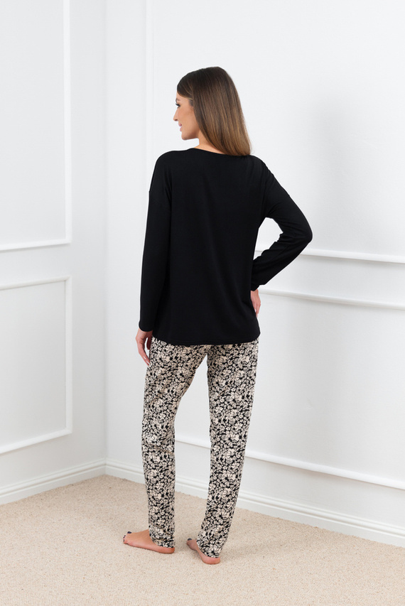 Birma Damen Schlafanzug langarm, lange Hose Italian Fashion - schwarz 