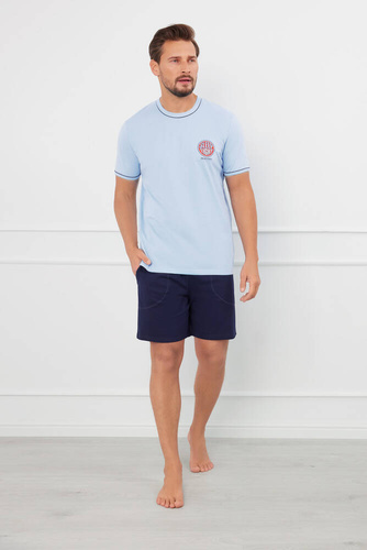 Greg Herren Kurzarm-Pyjama, Shorts Italian Fashion - blau/blau