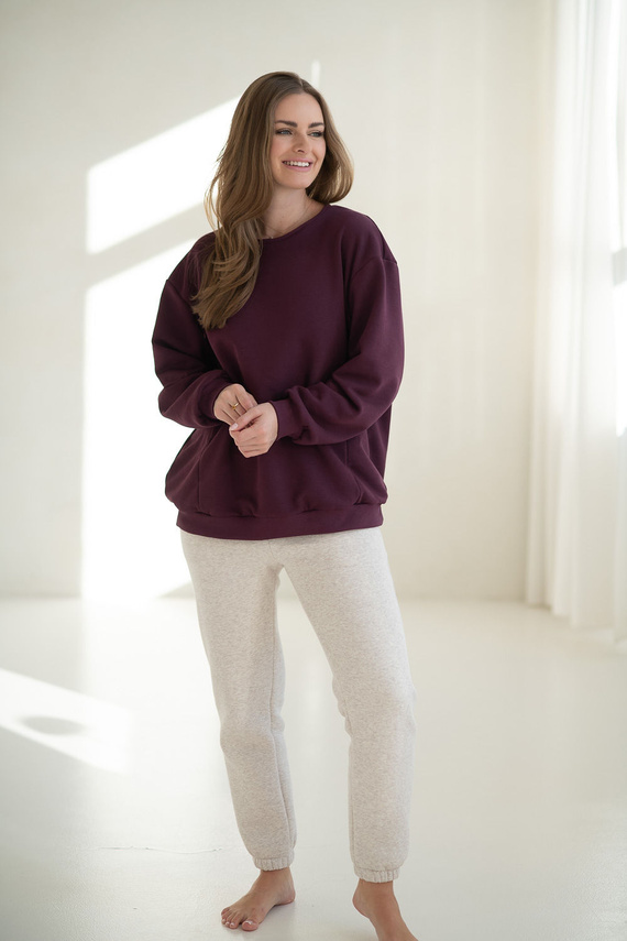 Milk It Easy! Mauve Wine Milk&Love Umstands- und Still-Sweatshirt – Oversized, verdeckte Reißverschlüsse, Öko-Tex Baumwolljersey