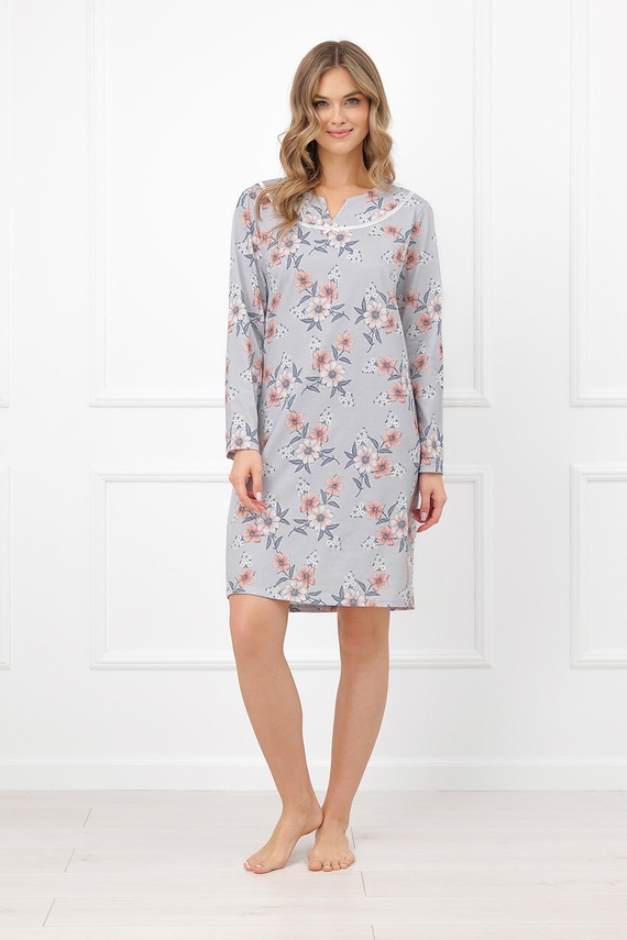 Damen Nachthemd Italian Fashion Basma 100% Baumwolle Blumen Lang