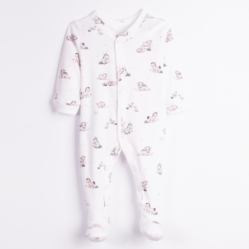 228031 Nicol FARMA Baby-Strampler 100% Baumwolle Tiere cremefarben