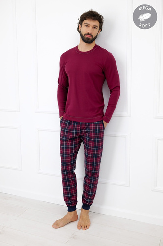 Italian Fashion Brajan Herren-Pyjama Mega Soft, lang, karierte Hose - bordeaux