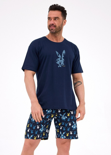 Herrenpyjama Cornette 326/318 Bunnies – marineblauer Pyjama mit Shorts