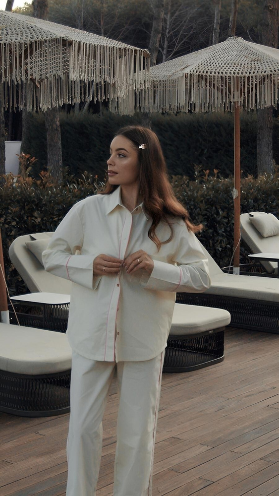 Damenpyjama Sensis Raven Limette – Baumwolle, Hemd mit Knöpfen + Hose