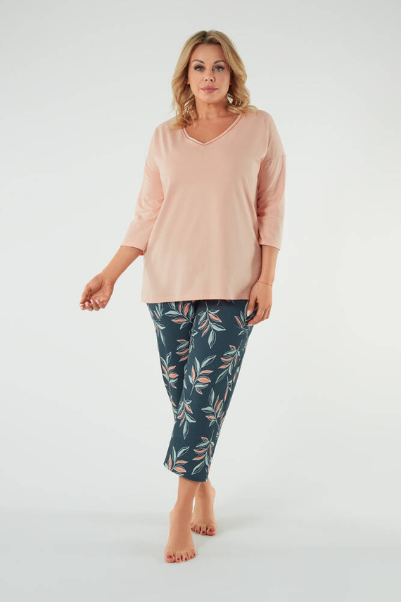 Julietta Damen Schlafanzug 3/4 Ärmel, 7/8 Hose Italian Fashion - lachs/print