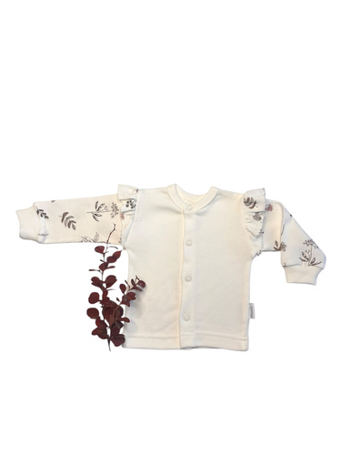 Mamatti KA15210 Babykaftan – weiß mit Blattmotiv, mit Druckknöpfen befestigt