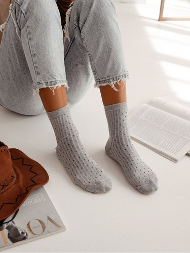 0200-170 Stripe Dots Damensocken Milena – Eleganz und Komfort – Light Melange