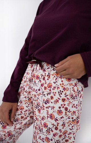 Heidi Sensis Damenpyjama – 100 % Baumwolle, burgunderrotes T-Shirt, geblümte Hose