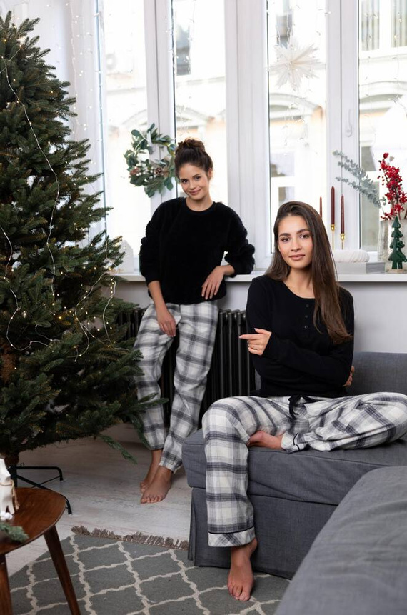 Blanche Damen-Pyjama Flannel Sensis - schwarz