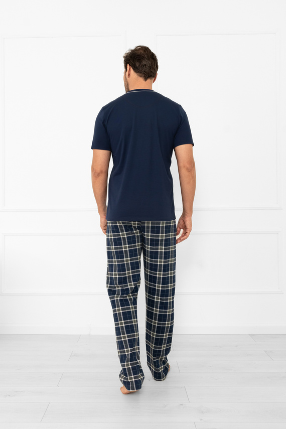 Herren Schlafanzug Andreas - kurze Ärmel, lange Hose, Baumwolle Italian Fashion - navy blau/print 