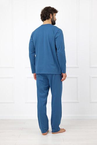 Gordo Herren Schlafanzug - klassische Baumwolle, Poloshirt und Hose mit Taschen Italian Fashion - melange