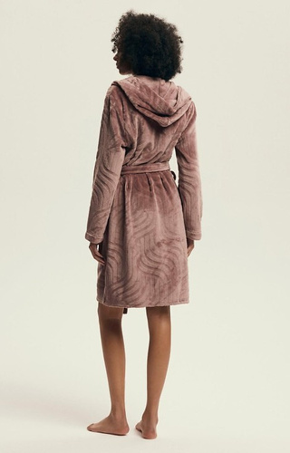 43602 Devyn Damen-Bademantel mit Kapuze Henderson Mahagoni – kurz, warm, Samt