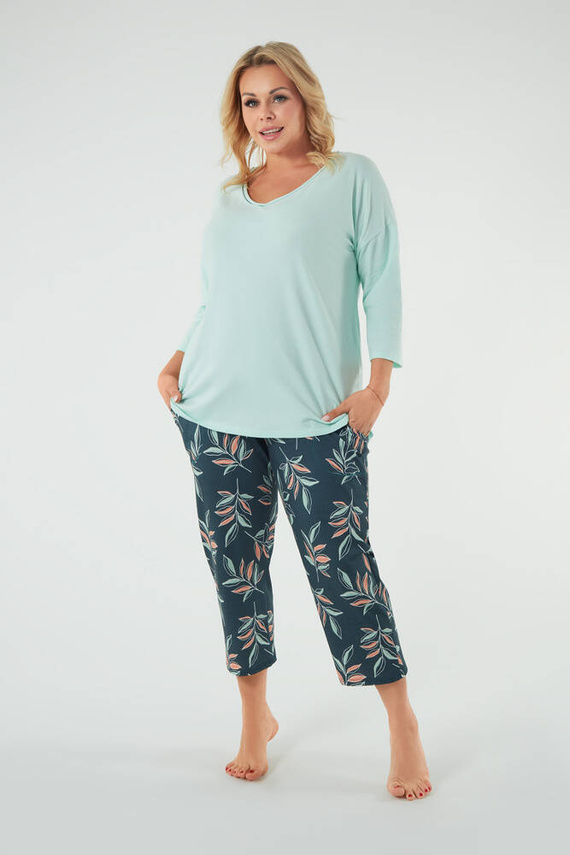 Julietta Damen Schlafanzug 3/4 Ärmel, 7/8 Hose Italienische Mode - Pistazie/Druck