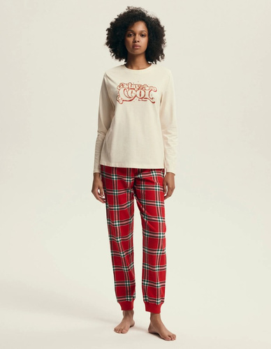 43718 Dotie Henderson roter Damen-Weihnachtspyjama – lange Ärmel und Hosen