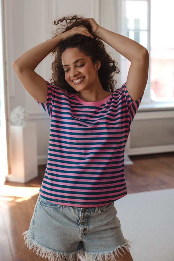 Milk&Love Umstandsbluse Two Ways 2in1 Stillbluse Wendedesign V-Ausschnitt pink-smaragd