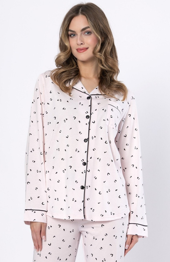 Piżama damska Laveza Alka 1618 jasno różowa– bawełna, długi rękaw, zapinana na guziki