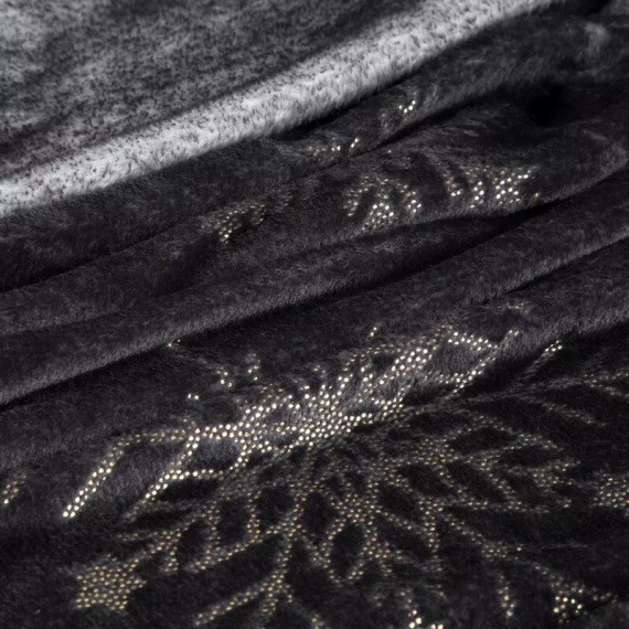 Eurofirany Weihnachtsdecke schwarz-goldene Schneeflocken – weicher Mikrofaser-Überwurf, 240 g/m²