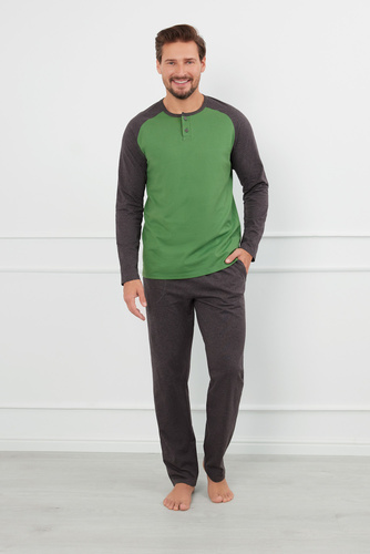 Alexander Herren Schlafanzug langarm, lange Hose Italienische Mode - grün/c.melanÅ¼ 