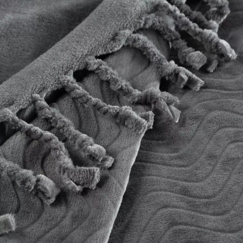 Emma Blanket Tagesdecke mit Fransen, Euro-Vorhänge, Stahl