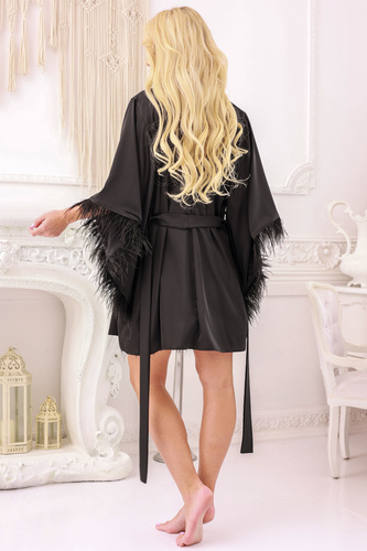 Moon Podomka Kalimo - Satin mit Federn, kurz und elegant, schwarz