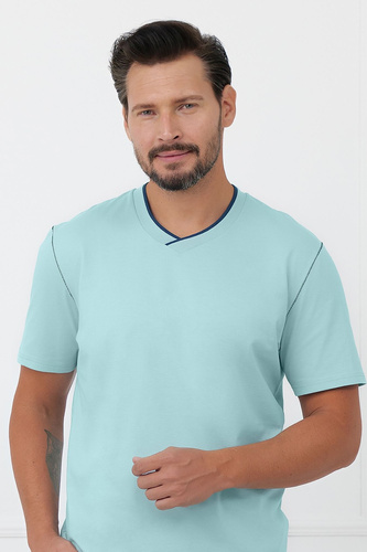 Herren-Pyjama Devon Italian Fashion aus Baumwolle, lange Hose - Türkis