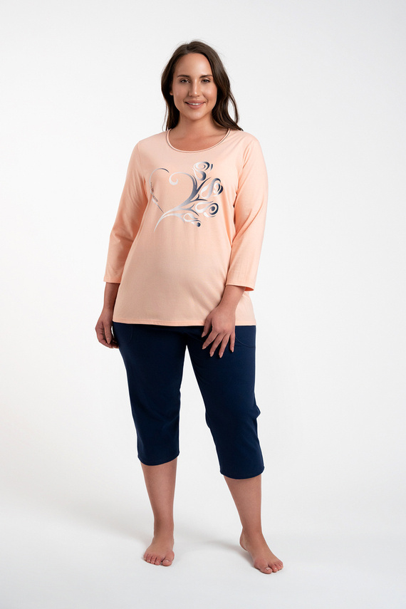 Arietta Damen Schlafanzug 3/4 Ärmel und 3/4 Hose Italian Fashion - lachs 