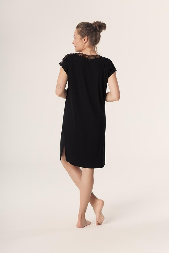 Petra KB59 Mefemi Nipplex Nachthemd, Schwarz – Viskose, Spitze, kurze Ärmel, über dem Knie