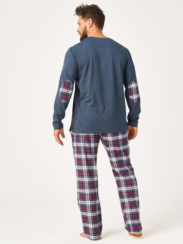 Herren-Pyjama Key MNS 410, marineblau, 100% Baumwolle, Flanellhose
