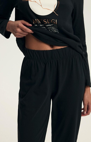 43727 Dairoku Henderson Damenpyjama, schwarz – Baumwolle, lange Ärmel und Hose