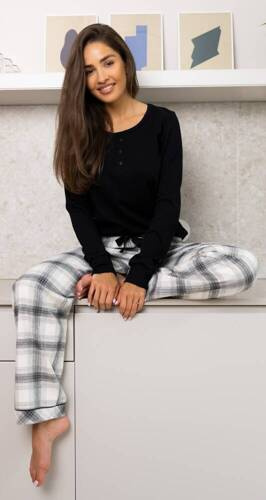 Blanche Damen-Pyjama Flannel Sensis - schwarz