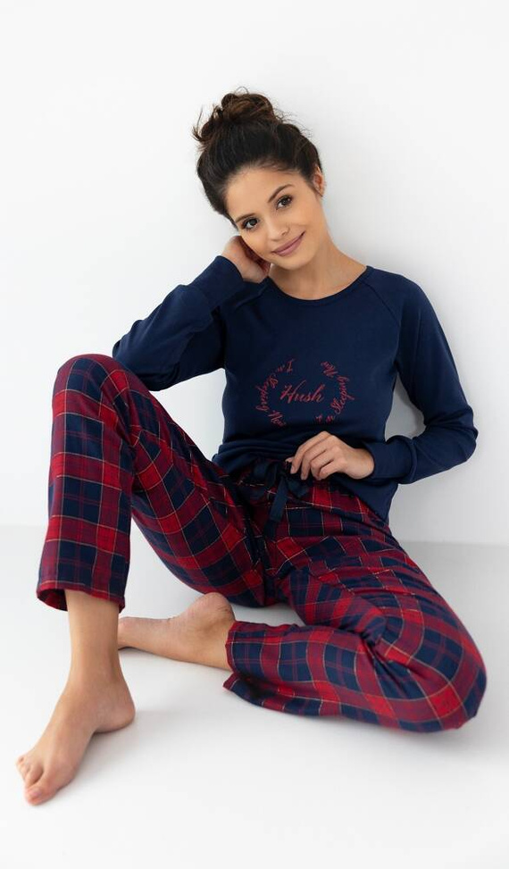 Emmeline Damenpyjama Sensis Flannel - Marineblau-Rot