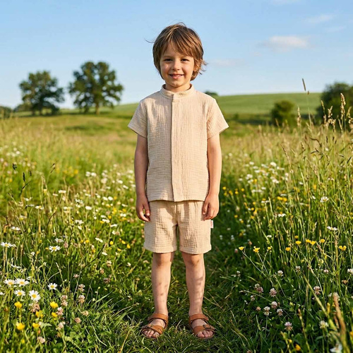 Jungenhemd Nicol 224351 Musselin 100% Baumwolle Kurzarm - Beige
