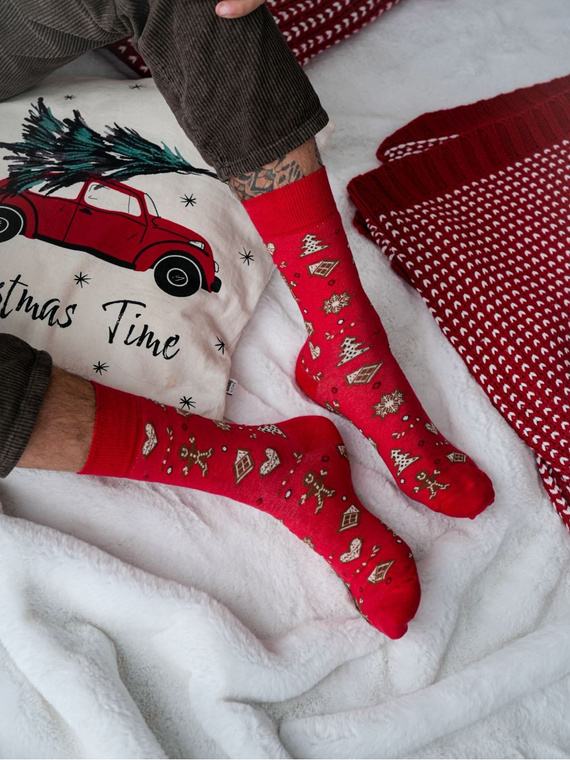 1290-037 Milena Herren-Weihnachtssocken – Lebkuchenmotiv, Rot