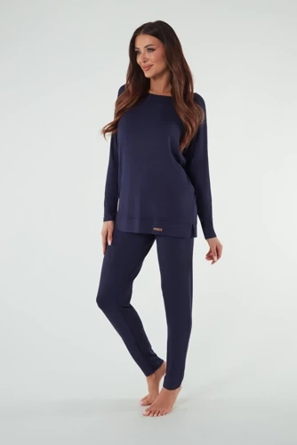 Akord Damen Langarmset, lange Hose Italienische Mode - navy blau