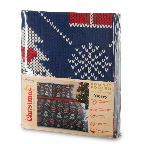 Merry Christmas Tree-Bettwäsche aus Renforce-Baumwoll-Eurovorhängen – Marineblau