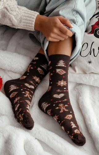 1283-038 Lebkuchen-Damensocken Milena braun - festlich, farbenfroh, Baumwolle