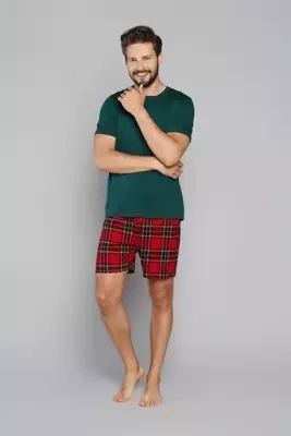 Narvik Kurzarm-Pyjama für Männer, Shorts Italian Fashion- grün/print