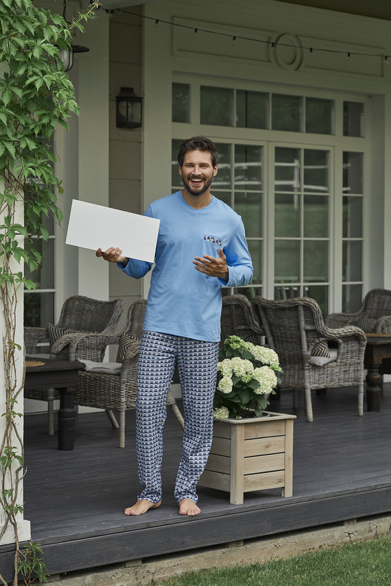 Jaromir Herren Langarm, lange Hose Italienische Mode - blau/print