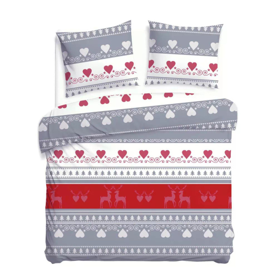 31516/1 Weihnachts-Flanellbettwäsche Flanelove Darymex grau rot – Set 100 % Baumwolle, warm und weich