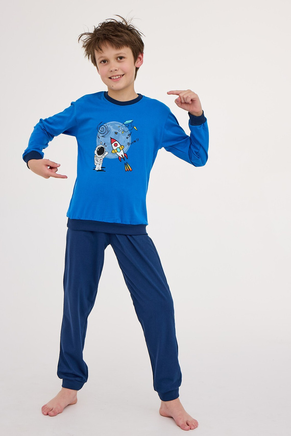 593/176 Galaxy Cornette Jungen-Pyjama – Marineblau bedrucktes T-Shirt und Baumwollhose