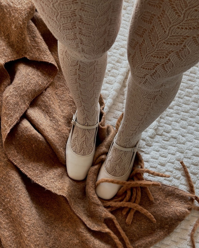 Gabriella Cashmir Baumwollstrumpfhose wz.105 150 den latte/beige – warm, ajour